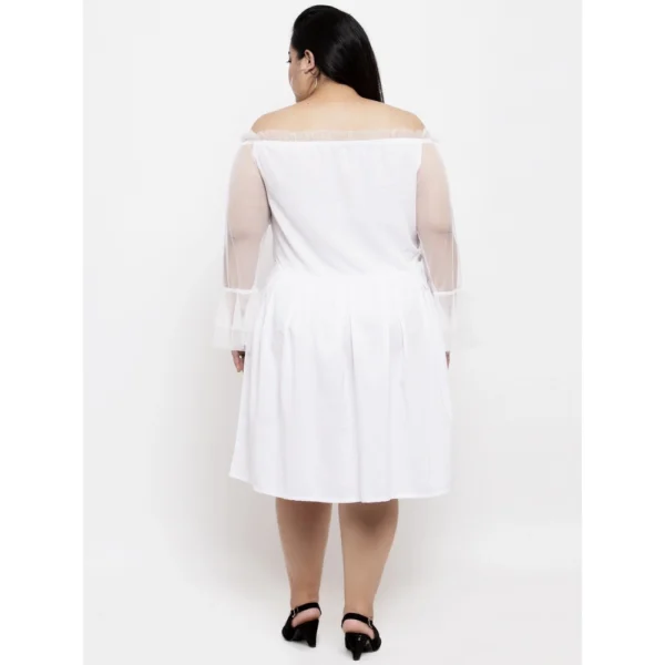 Women's Crepe Solid Knee Length Fit and Flare Dress (White)