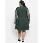 Women's Crepe Solid Knee Length Fit and Flare Dress (Green)