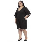 Women's Crepe Solid Knee Length Fit and Flare Dress (Black)