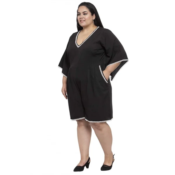 Women's Crepe Solid Knee Length Fit and Flare Dress (Black)