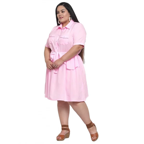 Women's Crepe Solid Knee Length Fit and Flare Dress (Lite Pink)