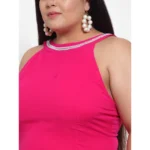 Women's Georgette Solid Knee Length Fit and Flare Dress (Pink)