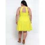 Women's Georgette Solid Knee Length Fit and Flare Dress (Yellow)