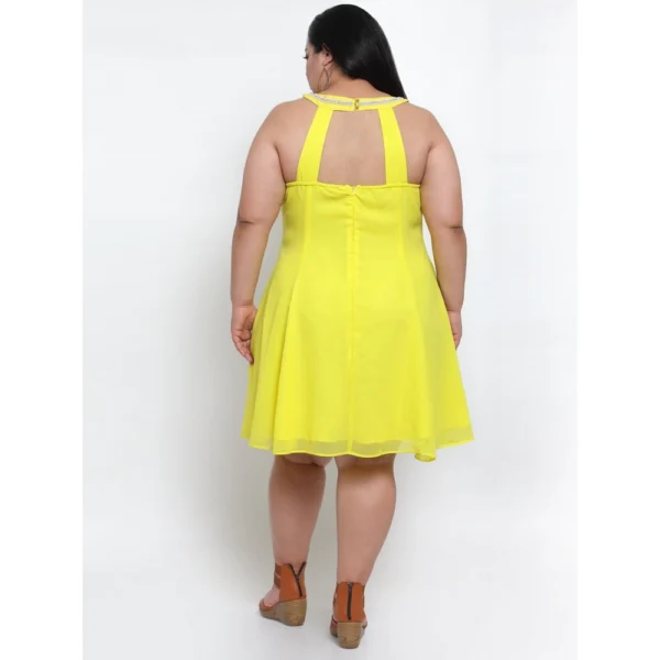 Women's Georgette Solid Knee Length Fit and Flare Dress (Yellow)