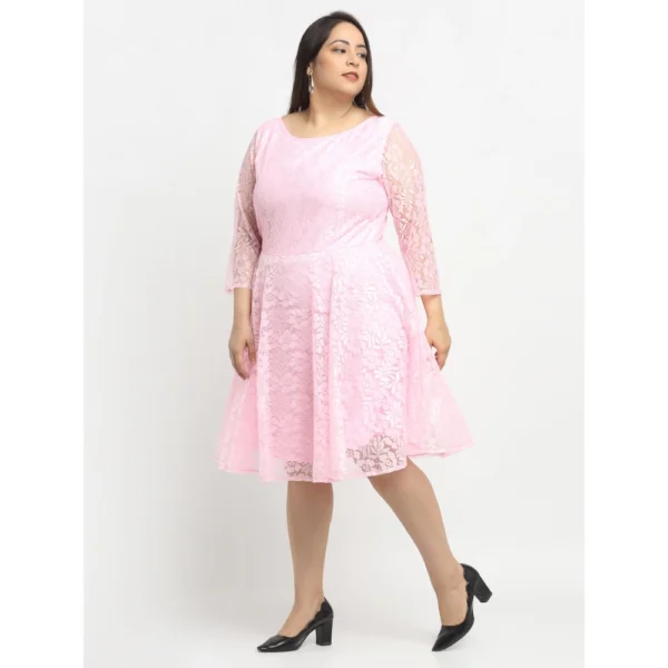 Women's Net Solid Knee Length Fit and Flare Dress (Pink)