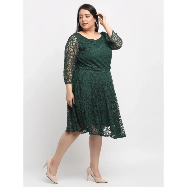 Women's Net Solid Knee Length Fit and Flare Dress (Botal Green)