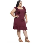 Women's Crepe Solid Knee Length Fit and Flare Dress (Brown)