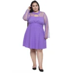 Women's Crepe Solid Knee Length Fit and Flare Dress (Purple)