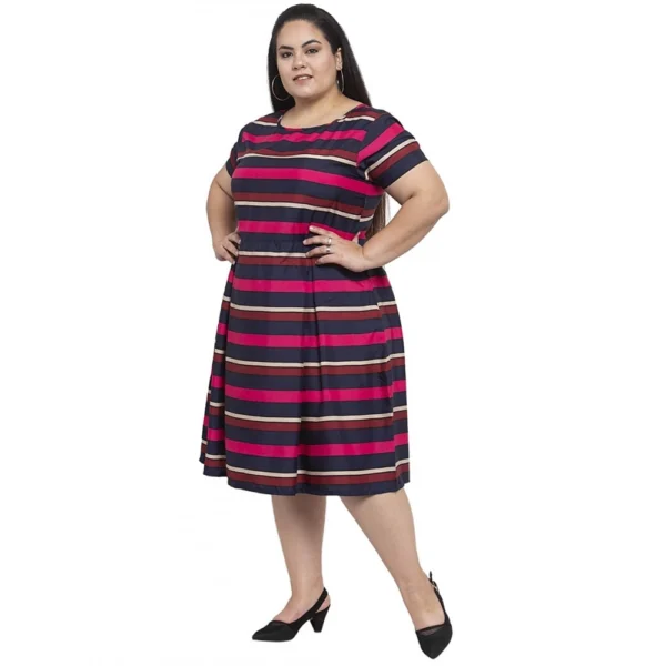 Women's Crepe Solid Knee Length Fit and Flare Dress (Multi)