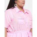 Women's Crepe Solid Knee Length Fit and Flare Dress (Lite Pink)