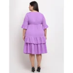 Women's Crepe Solid Knee Length Fit and Flare Dress (Purple)