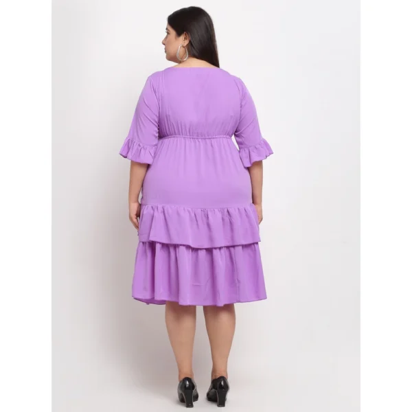 Women's Crepe Solid Knee Length Fit and Flare Dress (Purple)