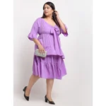 Women's Crepe Solid Knee Length Fit and Flare Dress (Purple)