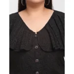 Women's Net Solid Knee Length Fit and Flare Dress (Black)