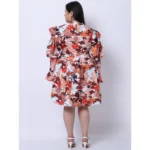 Women's Crepe Printed Knee Length Fit and Flare Dress (Multicolor)