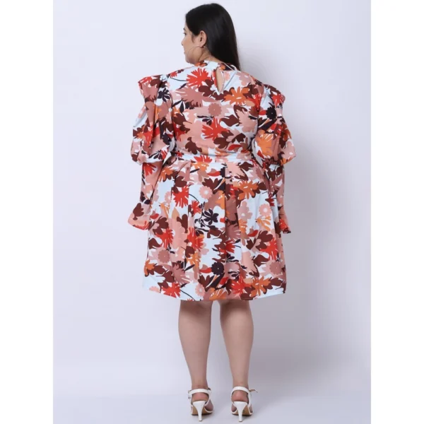 Women's Crepe Printed Knee Length Fit and Flare Dress (Multicolor)