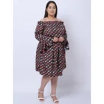 Women's Crepe Printed Knee Length Fit and Flare Dress (Multicolor)