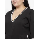 Women's Crepe Solid Knee Length Fit and Flare Dress (Black)