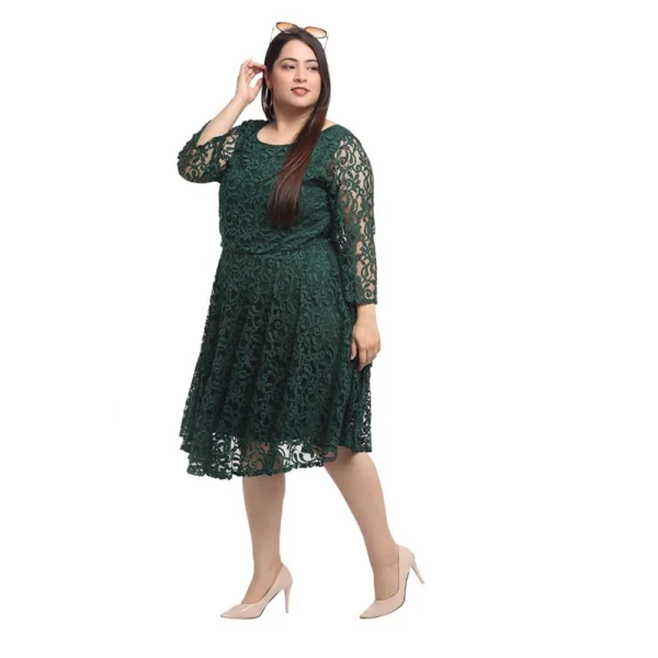 Women's Net Solid Knee Length Fit and Flare Dress (Botal Green)