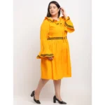 Women's Crepe Solid Knee Length Fit and Flare Dress (Yellow)