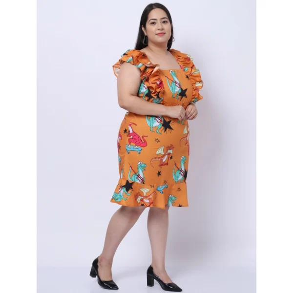Women's Crepe Printed Knee Length Fit and Flare Dress (Multicolor)