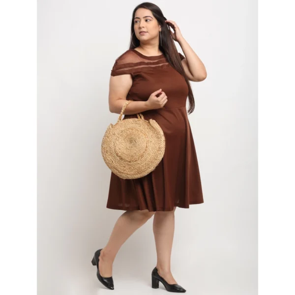 Women's Hojri Solid Knee Length Fit and Flare Dress (Brown)