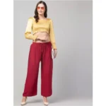 Women's Plus Size Relaxed Fit Viscose Rayon Palazzo Trousers (Maroon)
