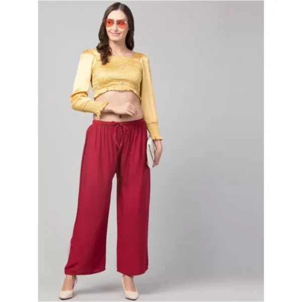 Women's Plus Size Relaxed Fit Viscose Rayon Palazzo Trousers (Maroon)
