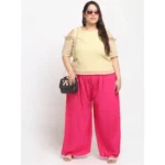 Women's Plus Size Flared Fit Viscose Rayon Palazzo Trousers (Pink)