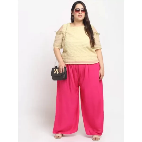 Women's Plus Size Flared Fit Viscose Rayon Palazzo Trousers (Pink)