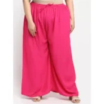 Women's Plus Size Flared Fit Viscose Rayon Palazzo Trousers (Pink)