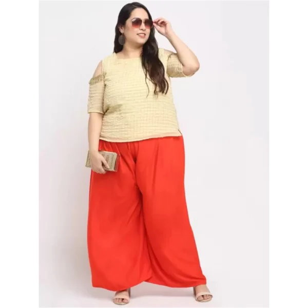 Women's Plus Size Flared Fit Viscose Rayon Palazzo Trousers (Red)
