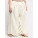 Women's Plus Size Flared Fit Viscose Rayon Palazzo Trousers (Cream)