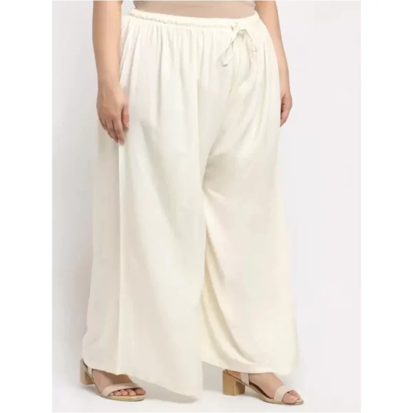 Women's Plus Size Flared Fit Viscose Rayon Palazzo Trousers (Cream)