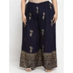 Women's Plus Size Relaxed Fit Viscose Rayon Palazzo Trousers (Dark Blue)