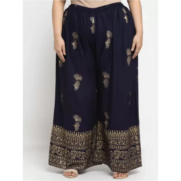 Women's Plus Size Relaxed Fit Viscose Rayon Palazzo Trousers (Dark Blue)