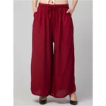 Women's Plus Size Relaxed Fit Viscose Rayon Palazzo Trousers (Maroon)