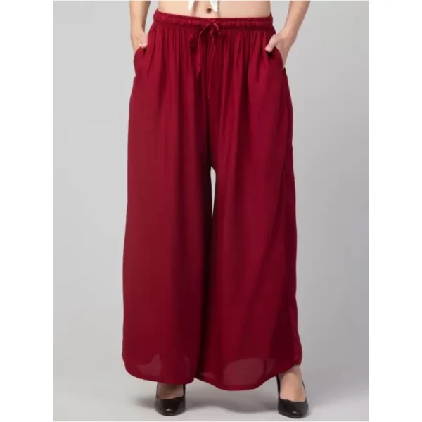 Women's Plus Size Relaxed Fit Viscose Rayon Palazzo Trousers (Maroon)