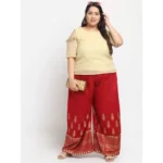 Women's Plus Size Relaxed Fit Viscose Rayon Palazzo Trousers (Red)