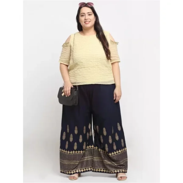 Women's Plus Size Relaxed Fit Viscose Rayon Palazzo Trousers (Dark Blue)