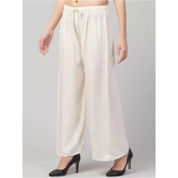Women's Plus Size Relaxed Fit Viscose Rayon Palazzo Trousers (Cream)