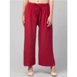 Women's Plus Size Relaxed Fit Viscose Rayon Palazzo Trousers (Maroon)