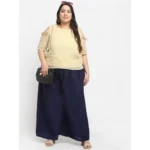 Women's Plus Size Flared Fit Viscose Rayon Palazzo Trousers (Dark Blue)