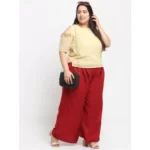 Women's Plus Size Flared Fit Viscose Rayon Palazzo Trousers (Maroon)