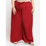 Women's Plus Size Flared Fit Viscose Rayon Palazzo Trousers (Maroon)