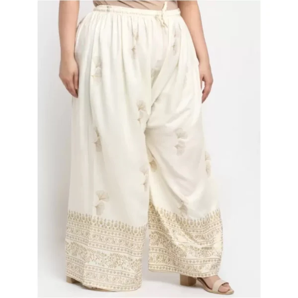Women's Plus Size Relaxed Fit Viscose Rayon Palazzo Trousers (Cream)