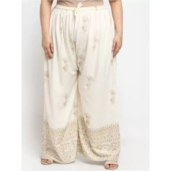 Women's Plus Size Relaxed Fit Viscose Rayon Palazzo Trousers (Cream)