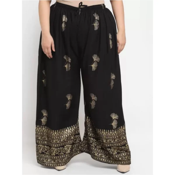 Women's Plus Size Relaxed Fit Viscose Rayon Palazzo Trousers (Black)