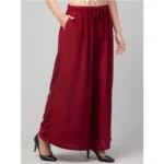 Women's Plus Size Relaxed Fit Viscose Rayon Palazzo Trousers (Maroon)