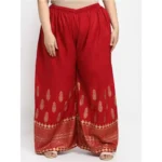 Women's Plus Size Relaxed Fit Viscose Rayon Palazzo Trousers (Red)